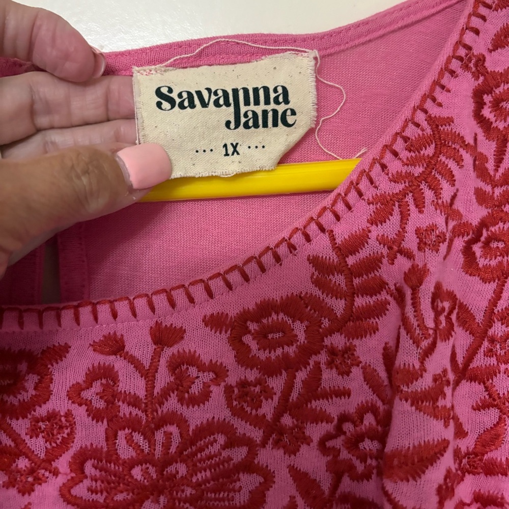 Savanna Jane Fuchsia Top with Red Embroidery